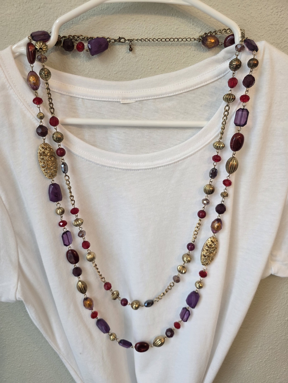 Multi-Strand Purple and Red Beaded Necklace - Women's Jewelry #13